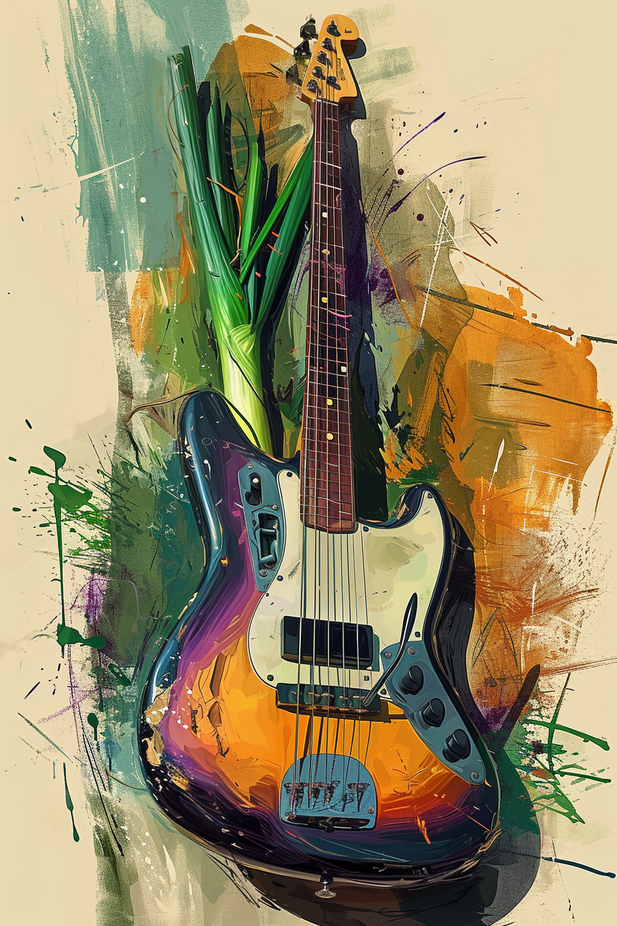 Colorful leek and guitar artwork painting