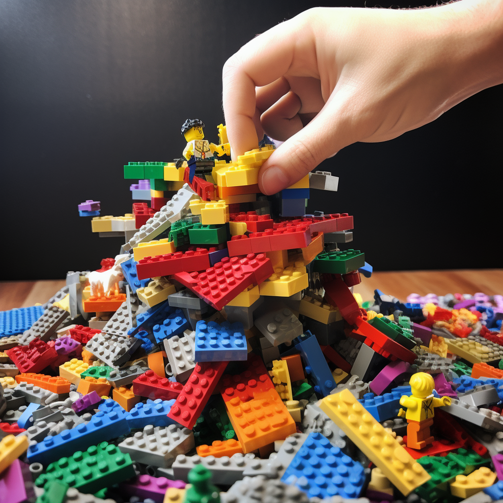 Hand building Lego structure