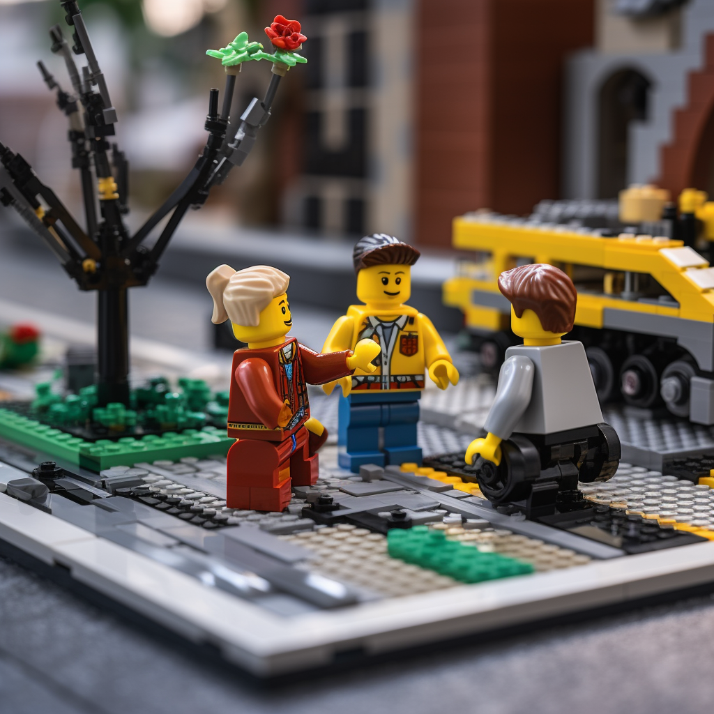 Engineer building blocks in LEGO scene