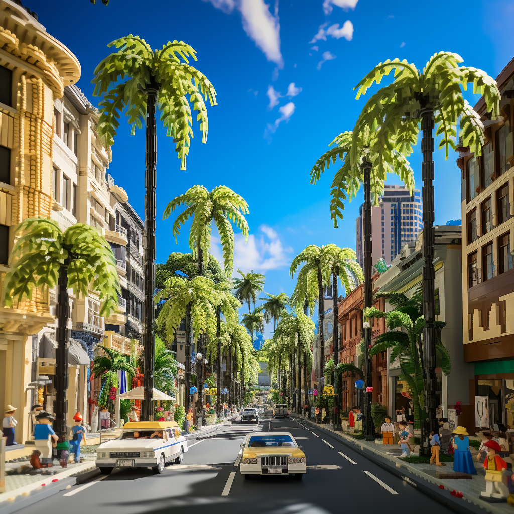 Lego palm trees on Los Angeles street