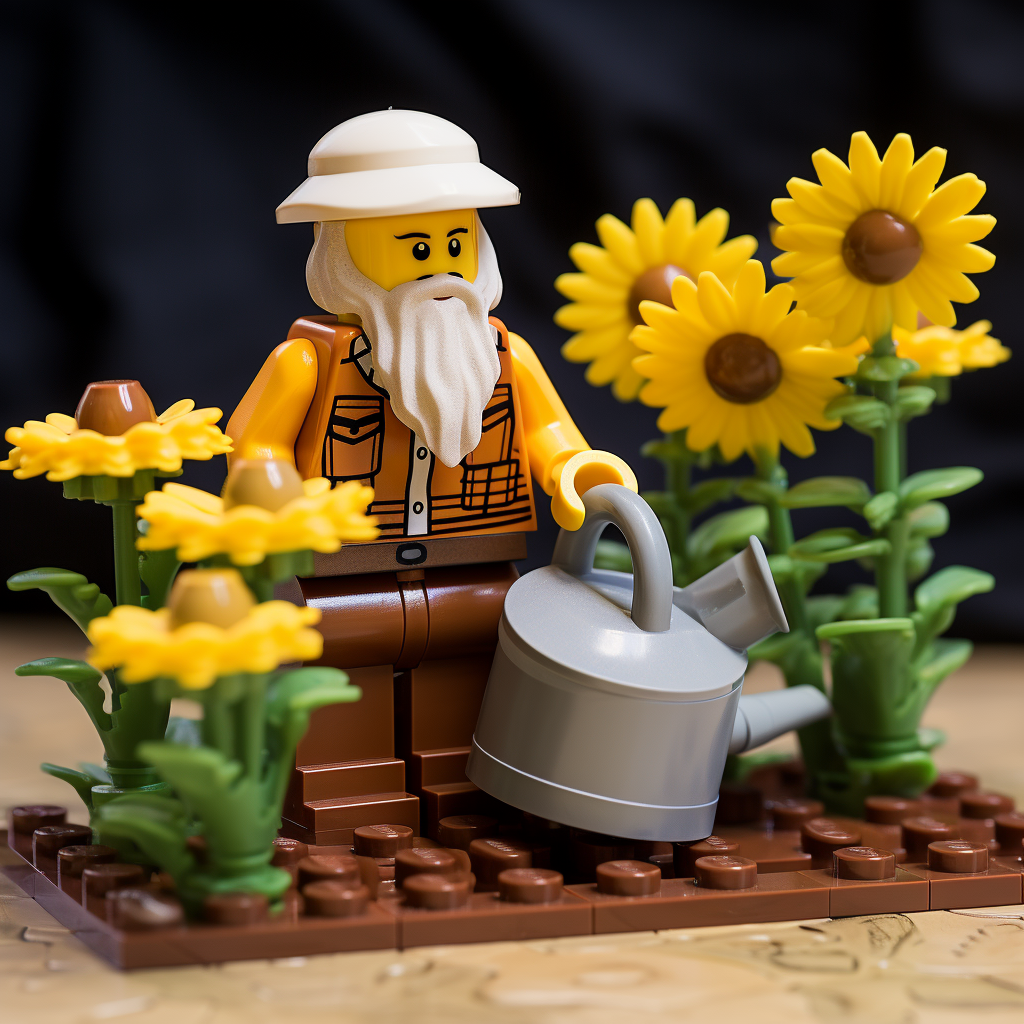 Lego Old Man Watering Flowers