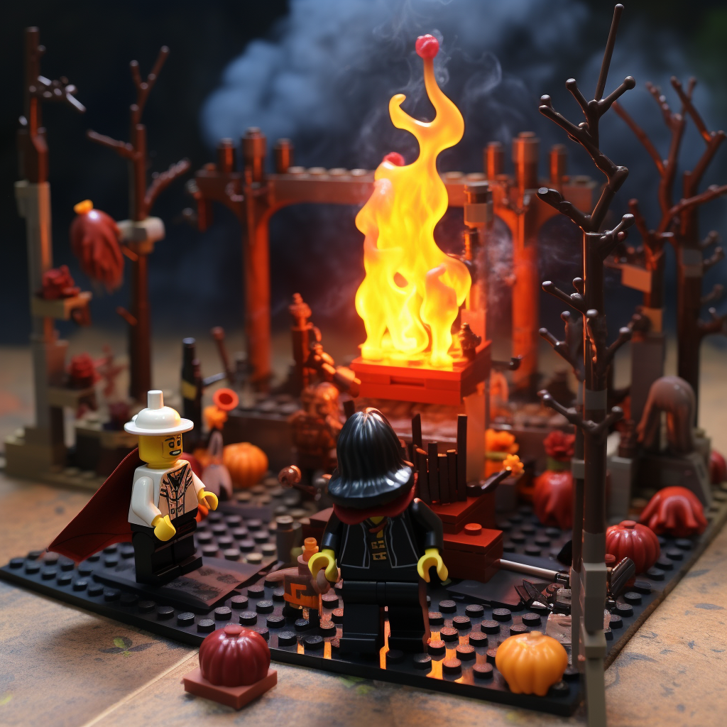 Burning witch in Lego playset