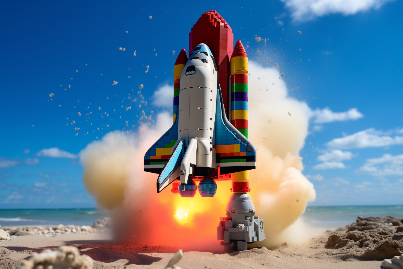 Colorful Lego rocket blasting off