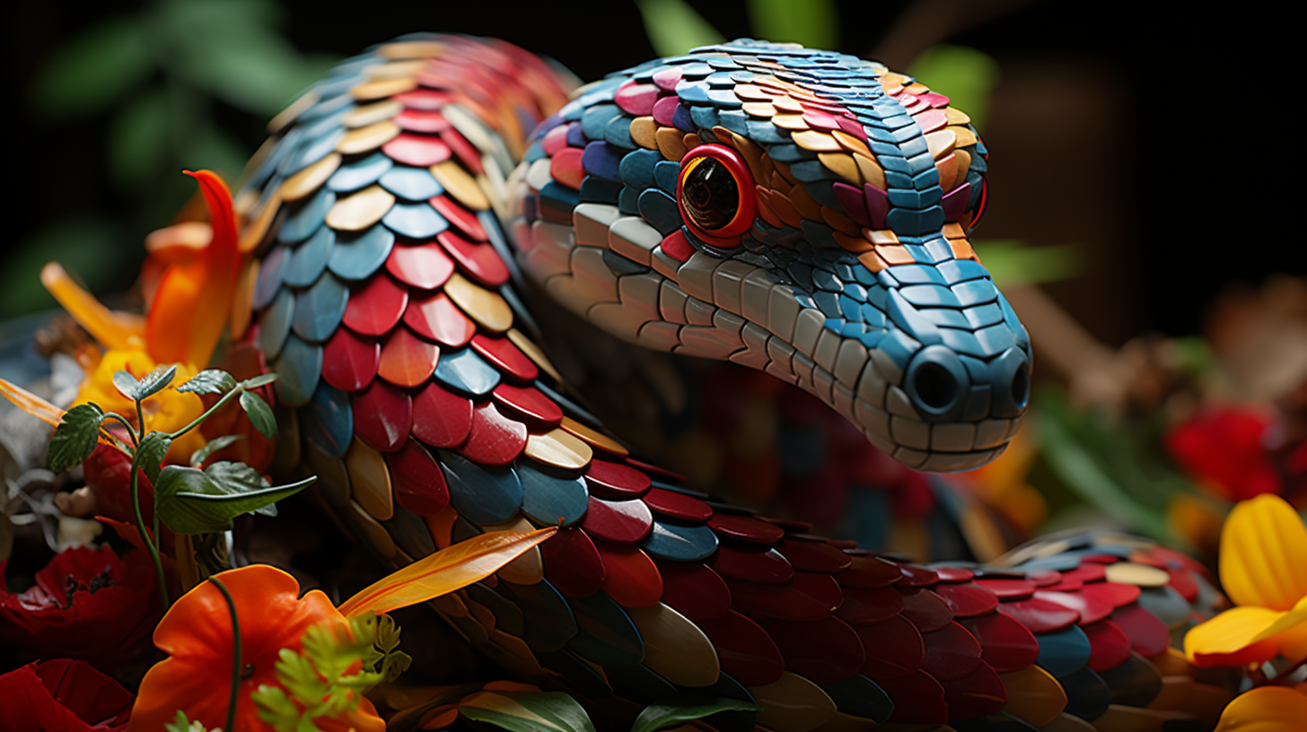 Colorful Lego snake in jungle