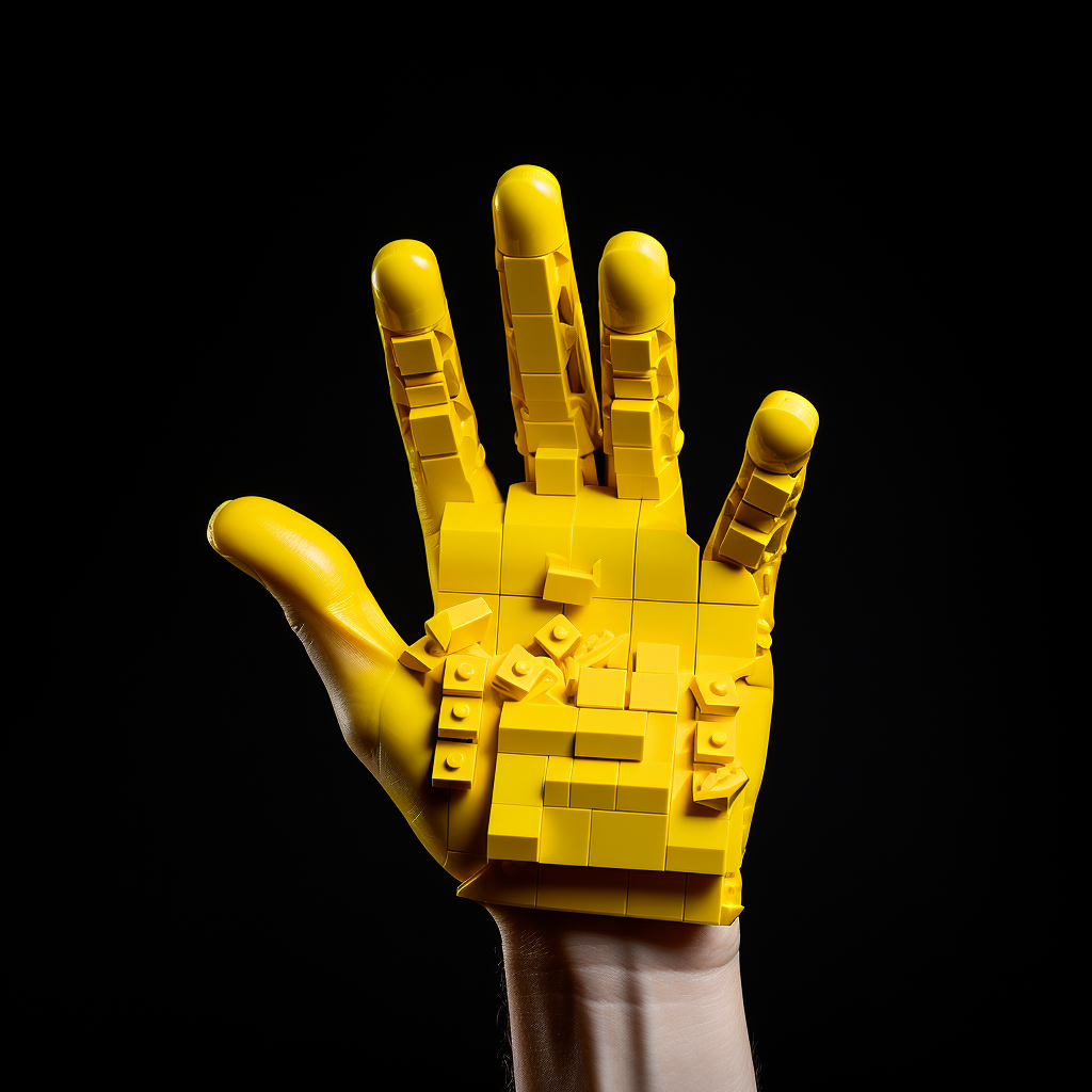 Yellow Lego hand holding object