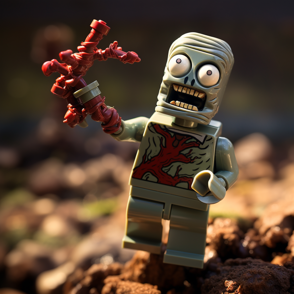 Spooky LEGO zombie arm emerging from the ground