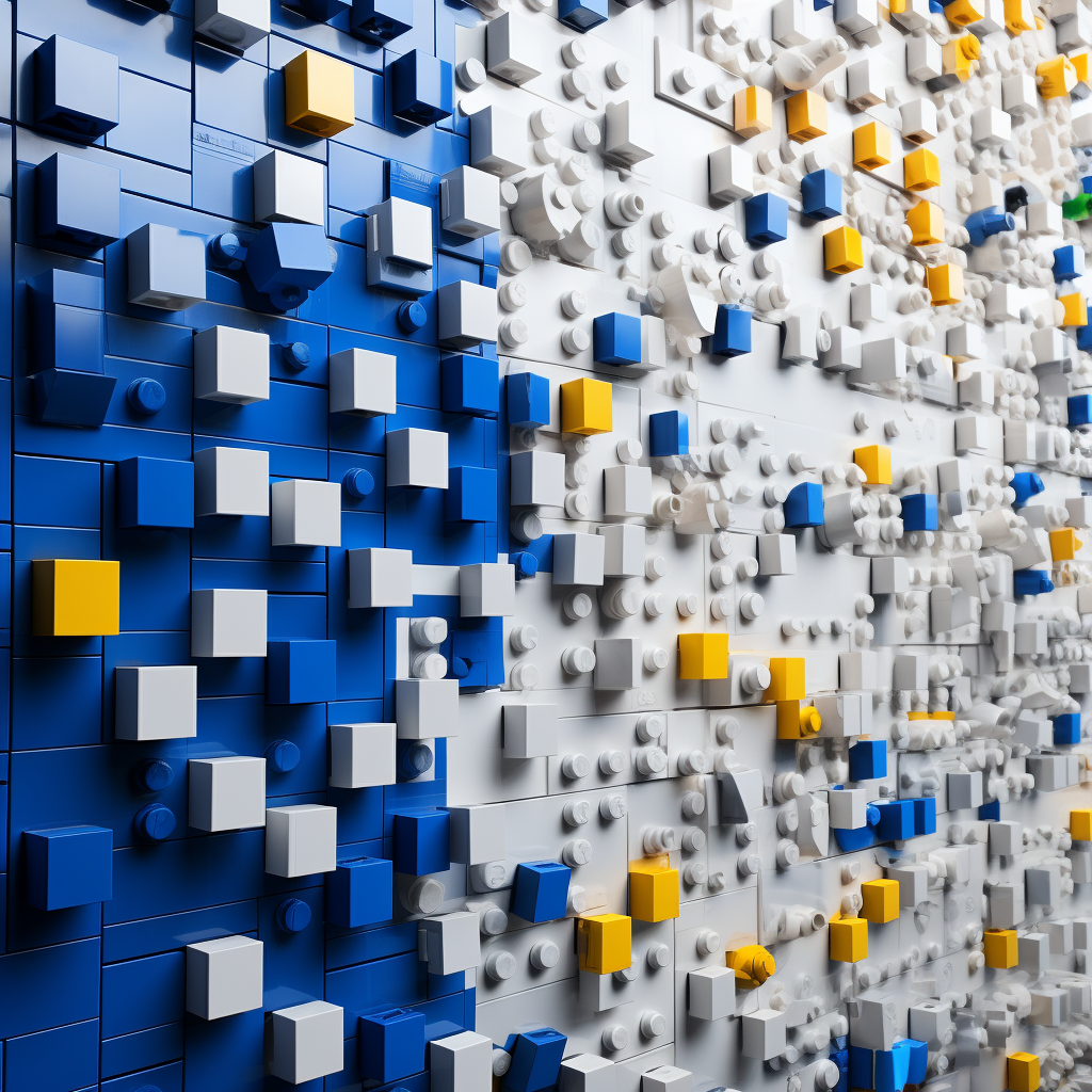 Colorful Lego bricks on a shiny wall