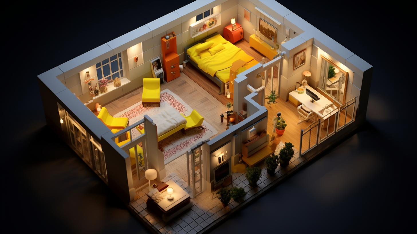 Lego child bedroom plan with shining yellow light