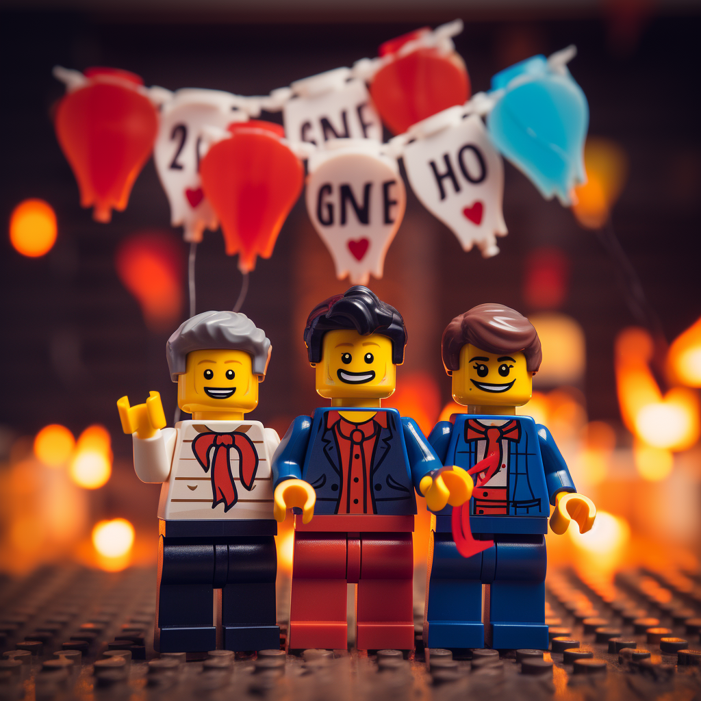 Happy LEGO family celebrating New Year