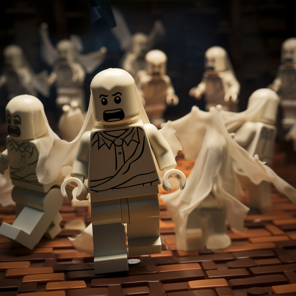 LEGO ghosts flying in the dark