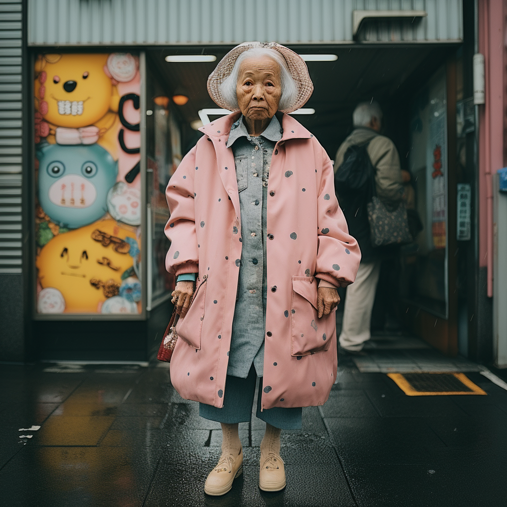 Elderwoman in colorful Japan street snap