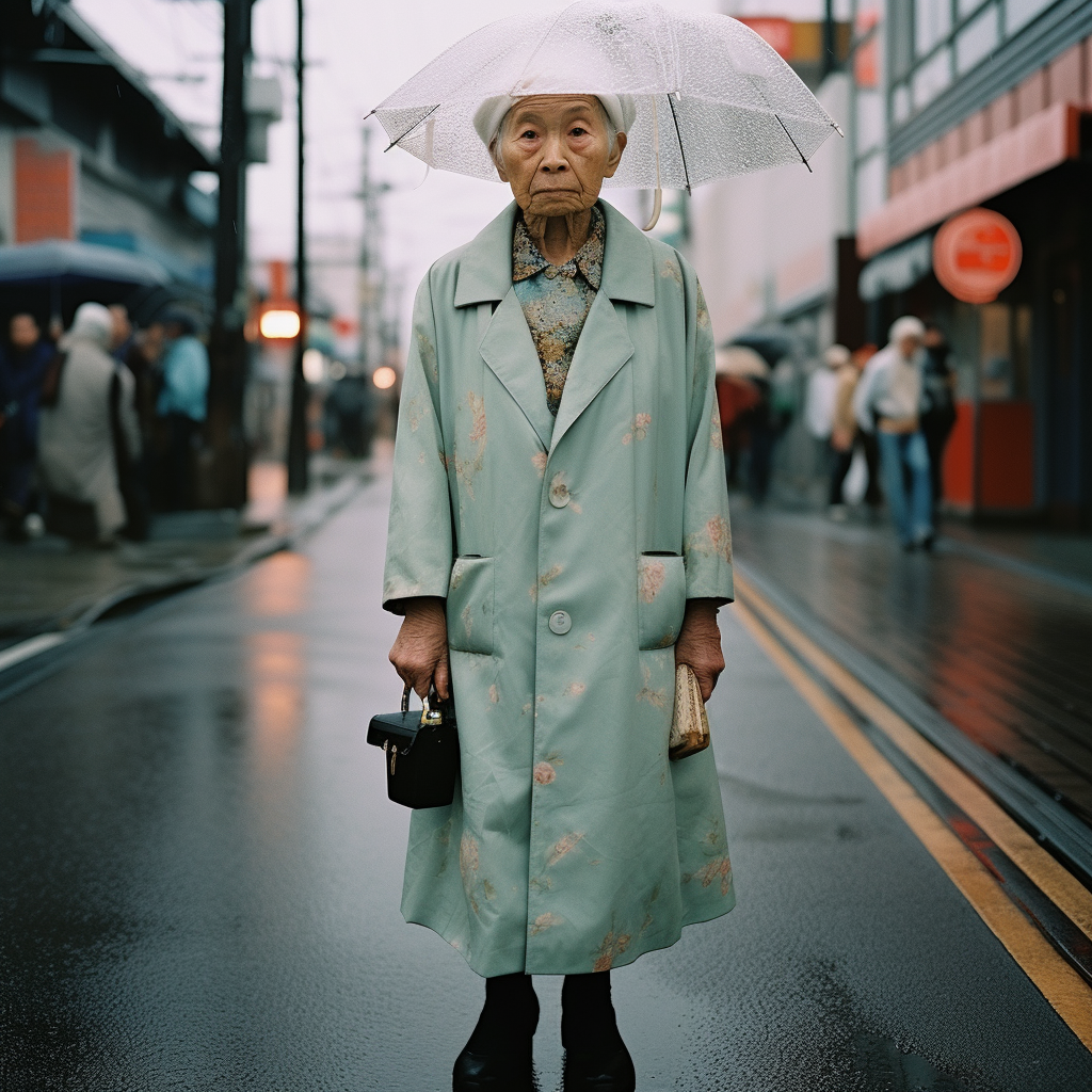 Elderwoman in gloomy street snap