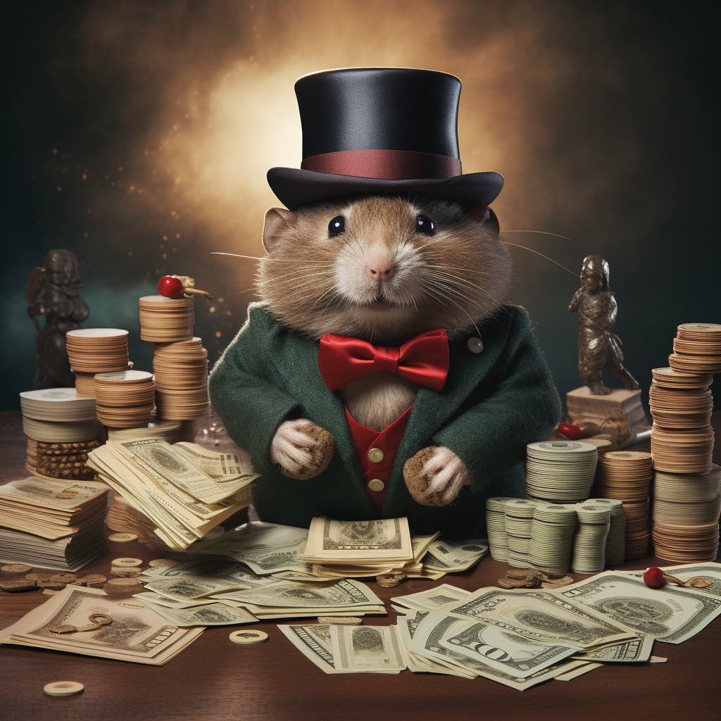 Lemming dressed in suit, counting money