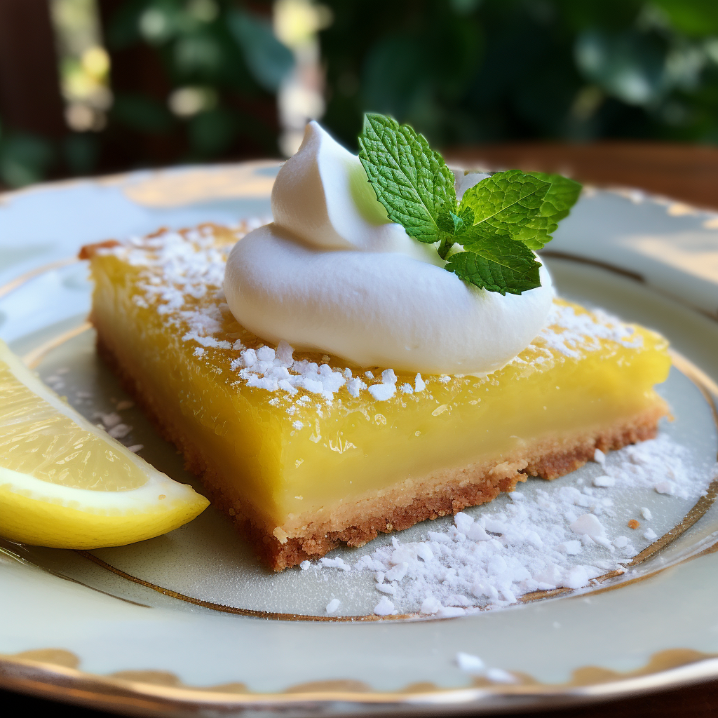 Lemon squares tart with whipped cream