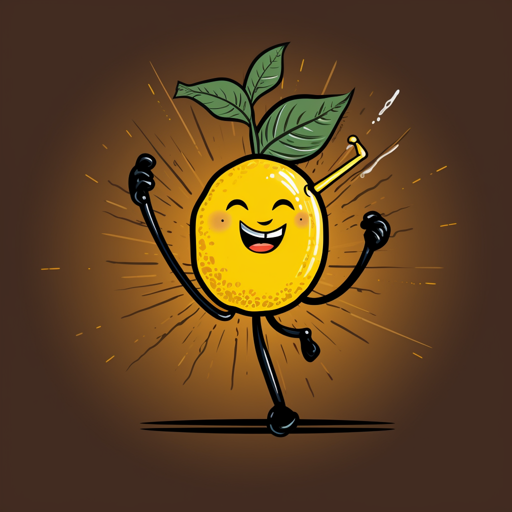 Cartoon lemon with straw legs dancing