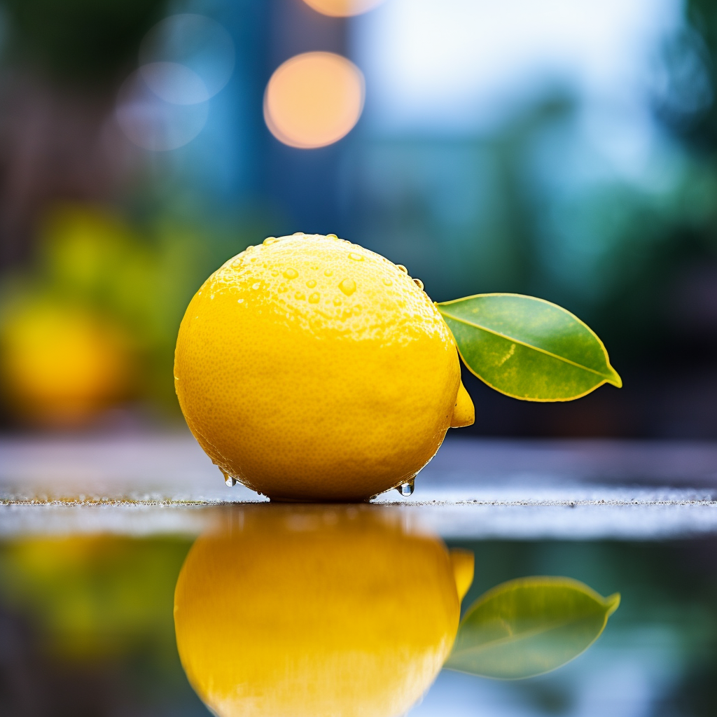 Vibrant lemon on blurry background