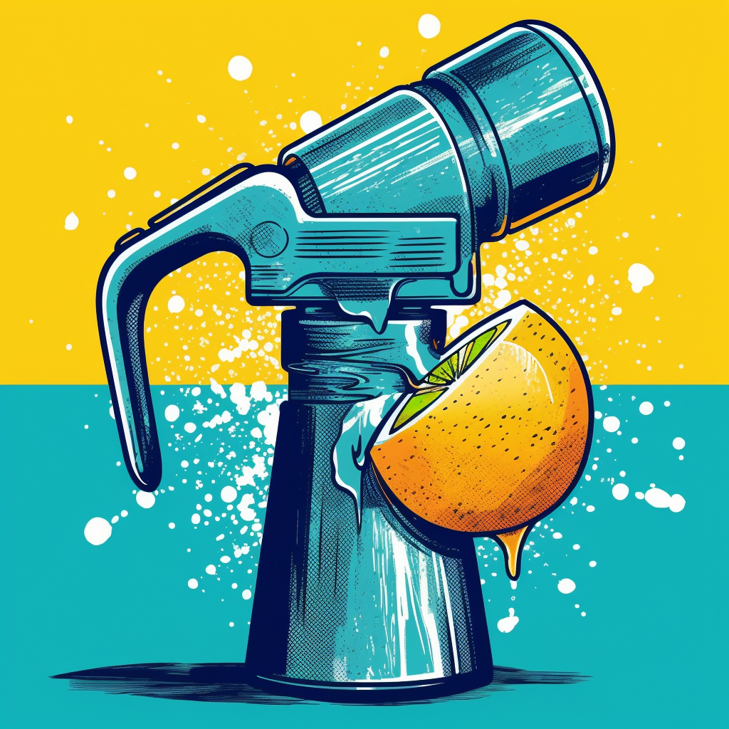 Hand-held lemon squeezer against blue background