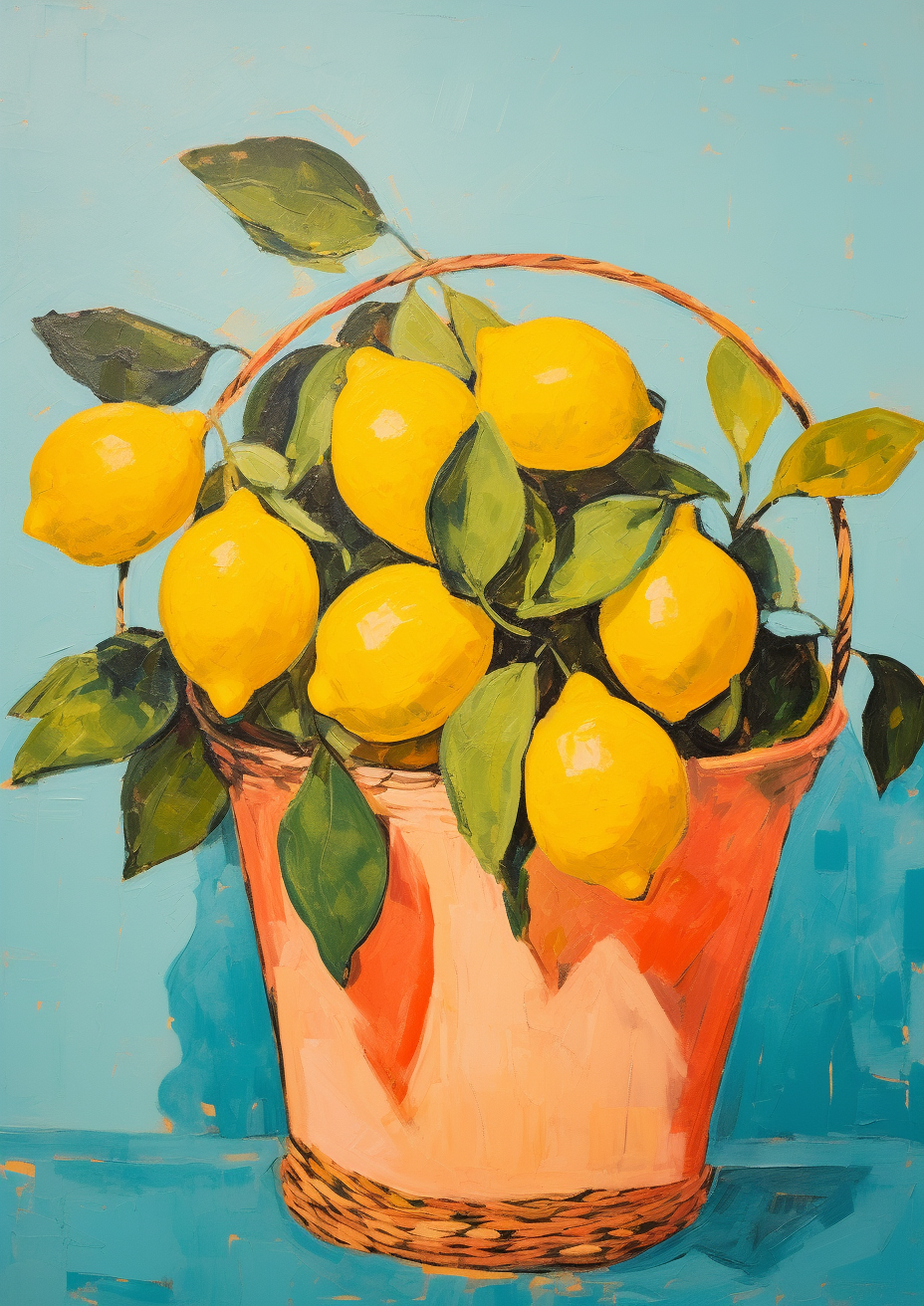 Lemons in a basket on red background