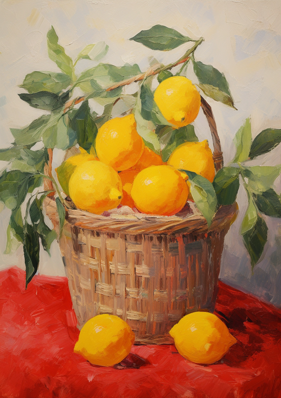 Lemons in a basket, a vibrant display