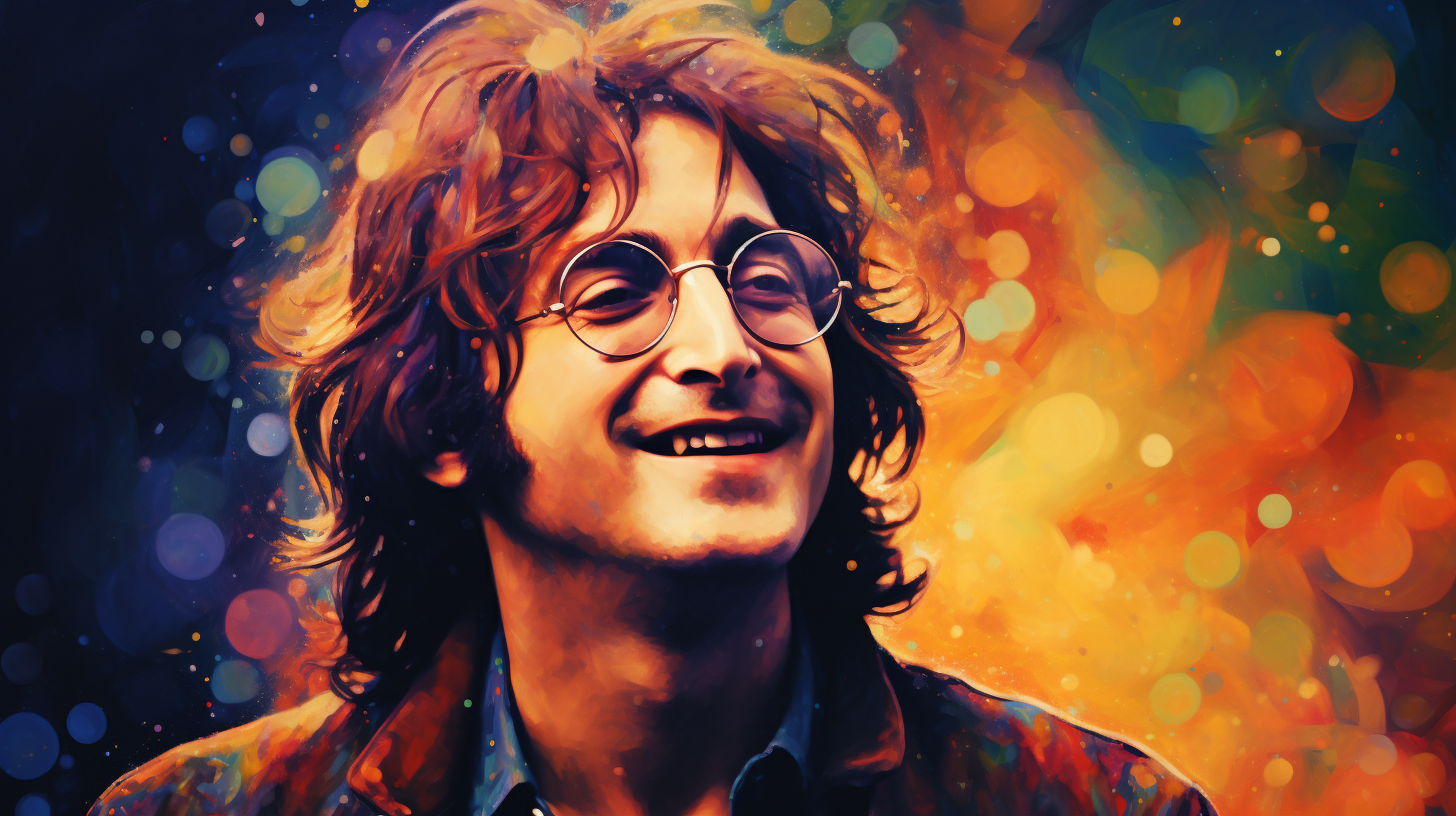 John Lennon in star glass smiling