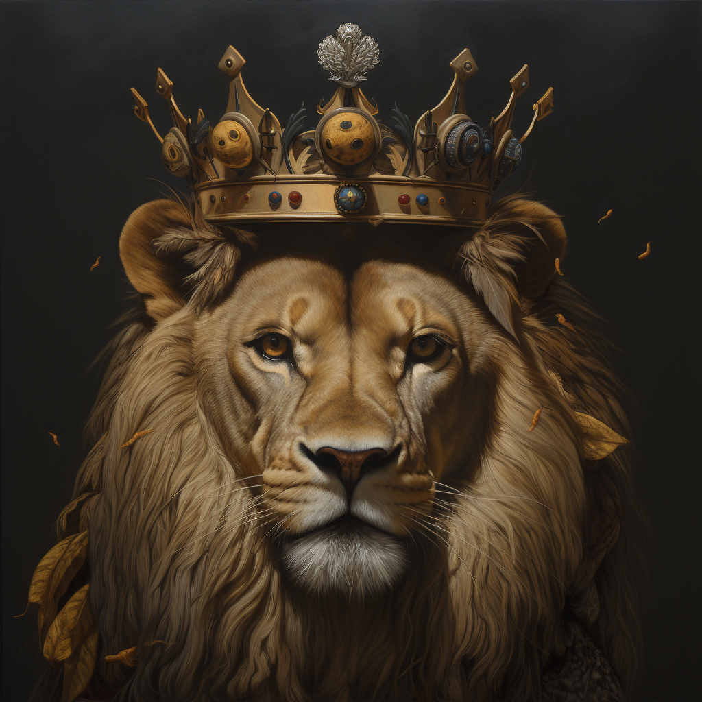 Hyperrealistic lion with crown