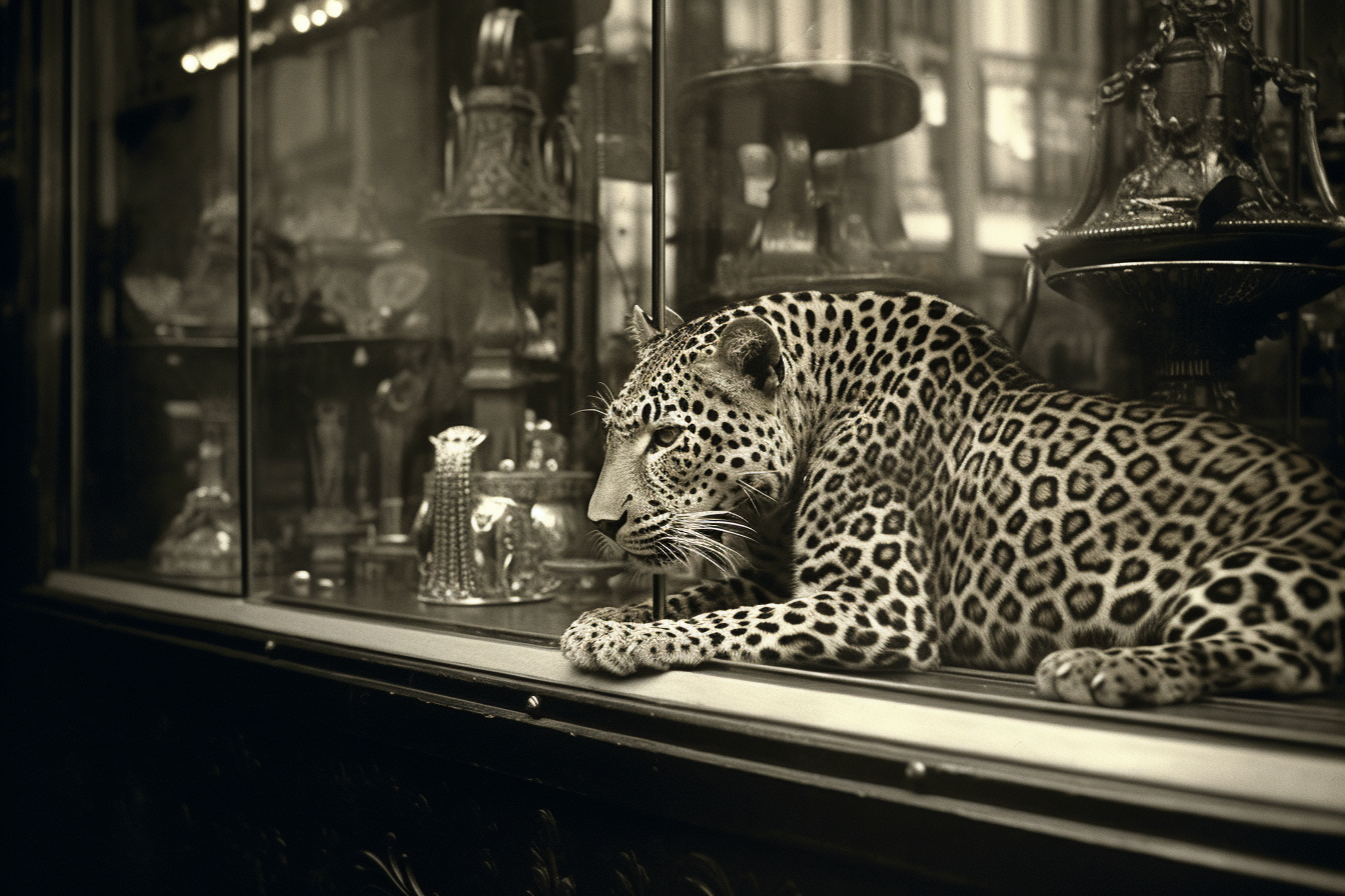 Leopard in jewelry store window