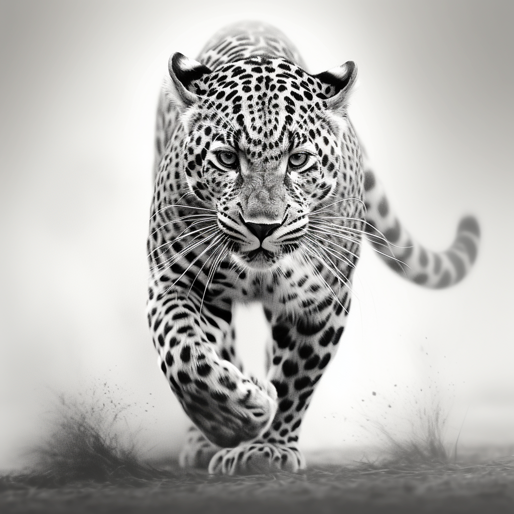 Leopard in Misty Realistic Monochrome