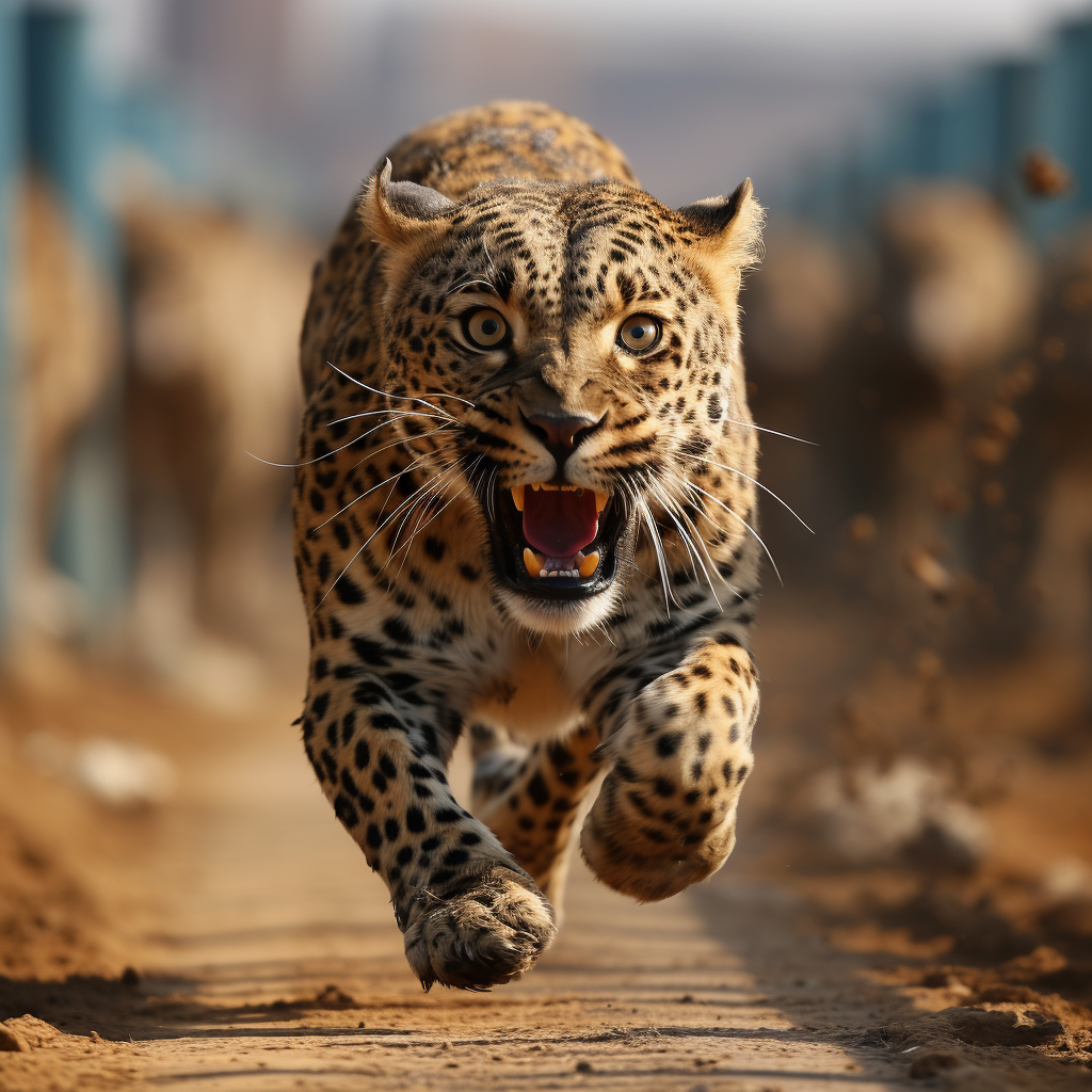 Leopard running in 100m Olympic race