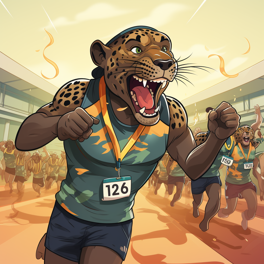 Leopard participating in Olympic run cartoon