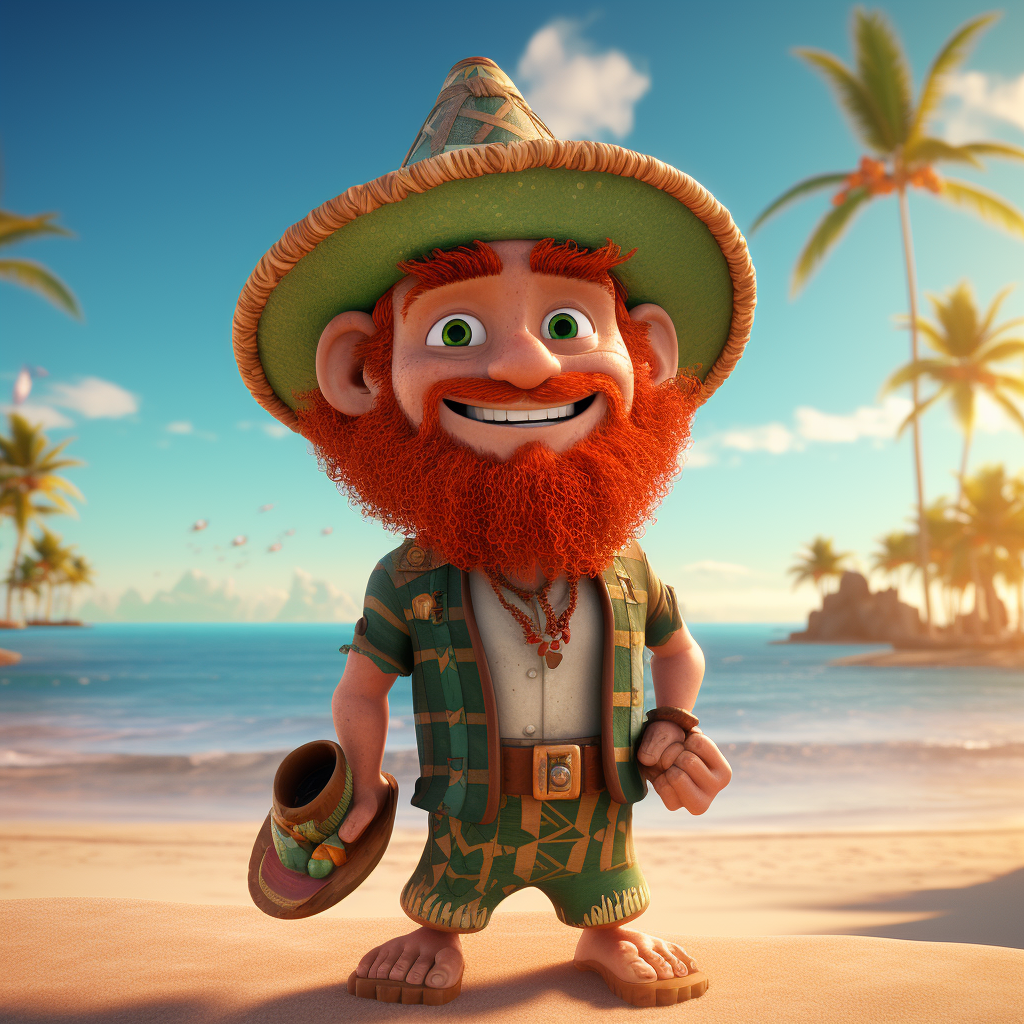 Leprechaun enjoying a beach adventure in Brazil