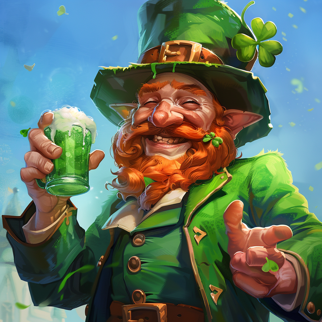 Happy leprechaun holding green beer