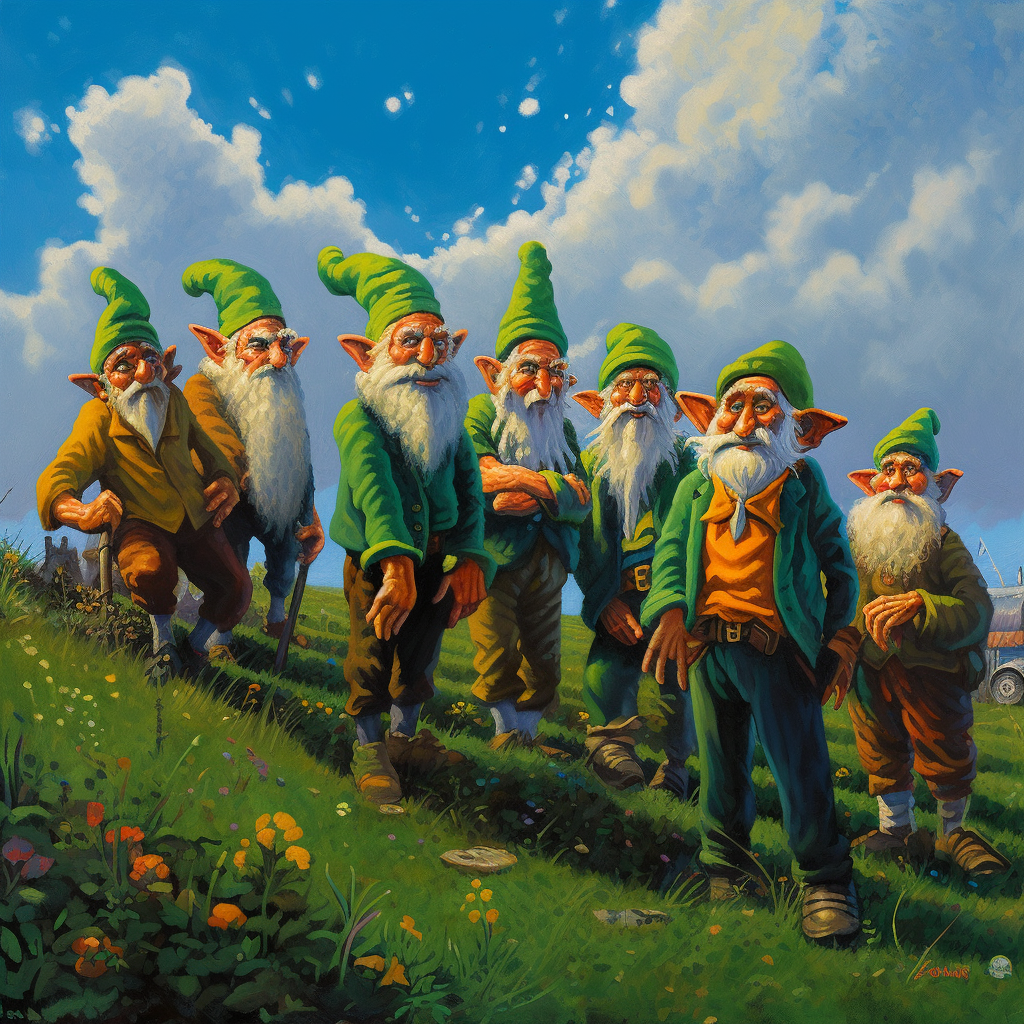 Leprechauns celebrating on grassy knoll