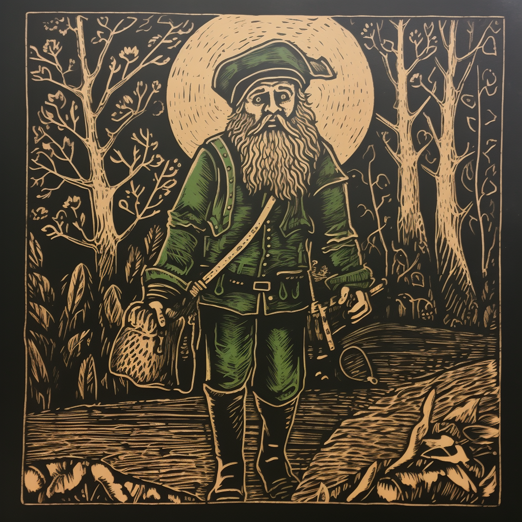 Leprechaun Scout Woodcut Print