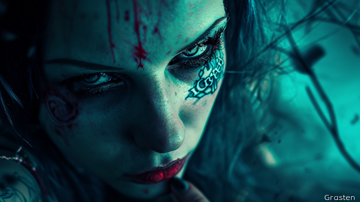 Lethal Female Zombie with Forehead Tattoo