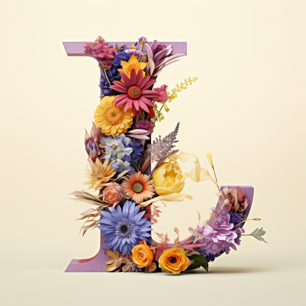 Colorful letter L with flowers and butterfly