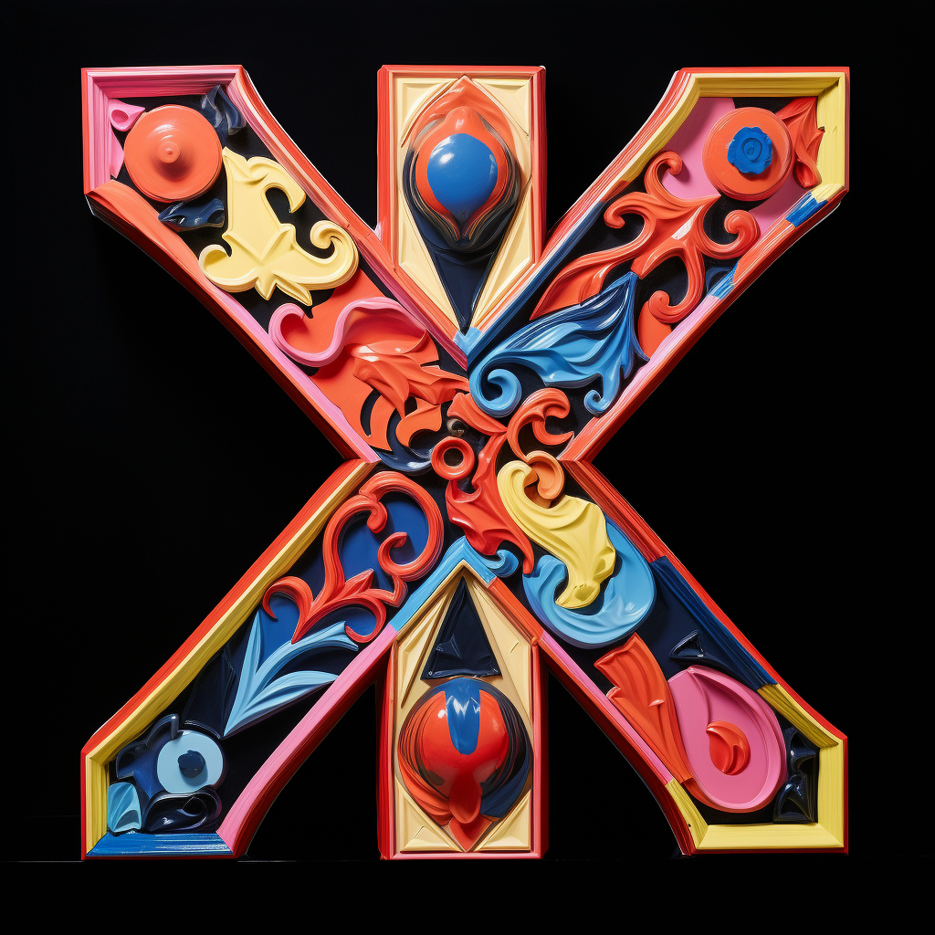 Colorful letterX sculpture on black background