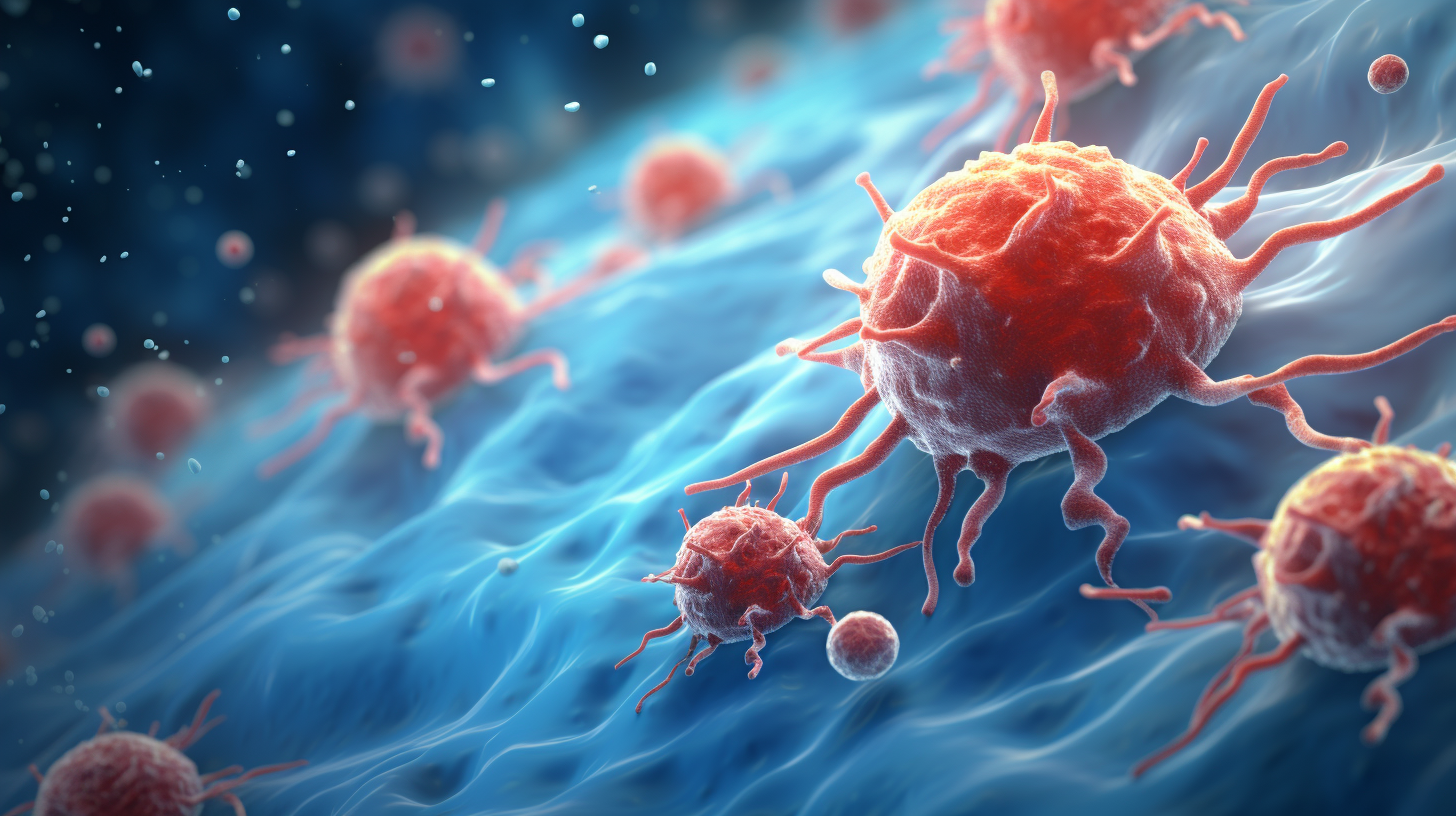 Leukocytes fighting cancer cells in 3D