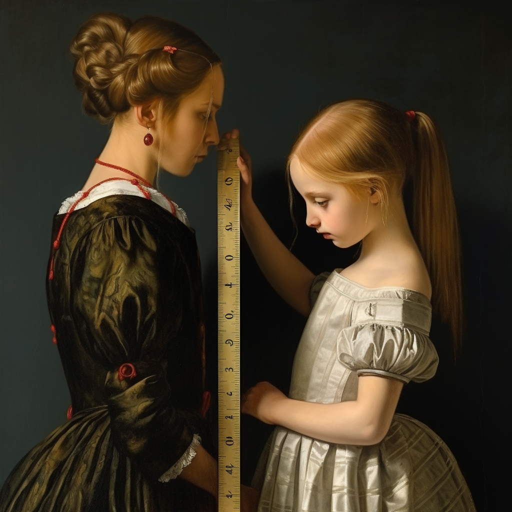 Girl's shoulder measurement with leveled ruler