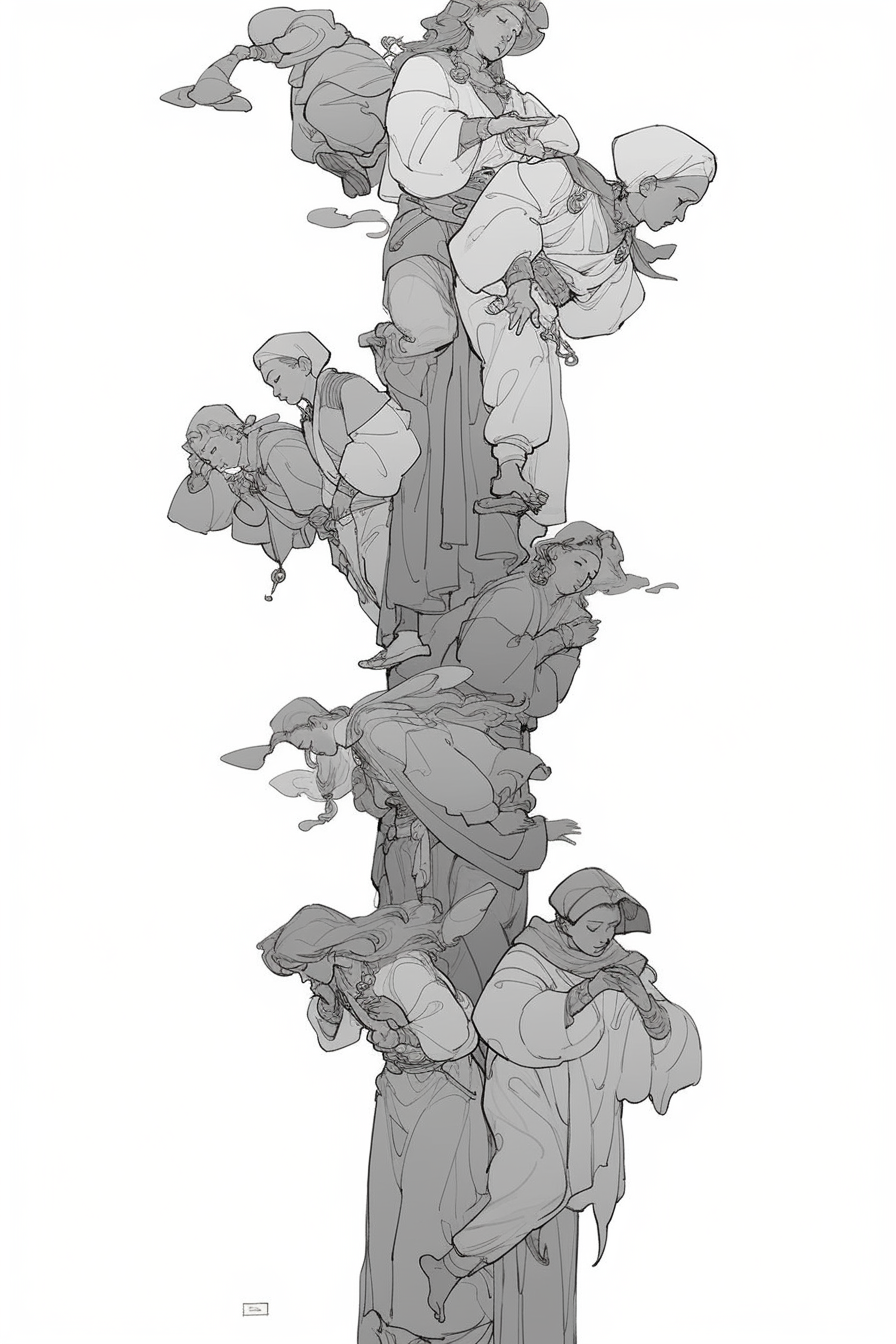 Group of Levitating People Sketch