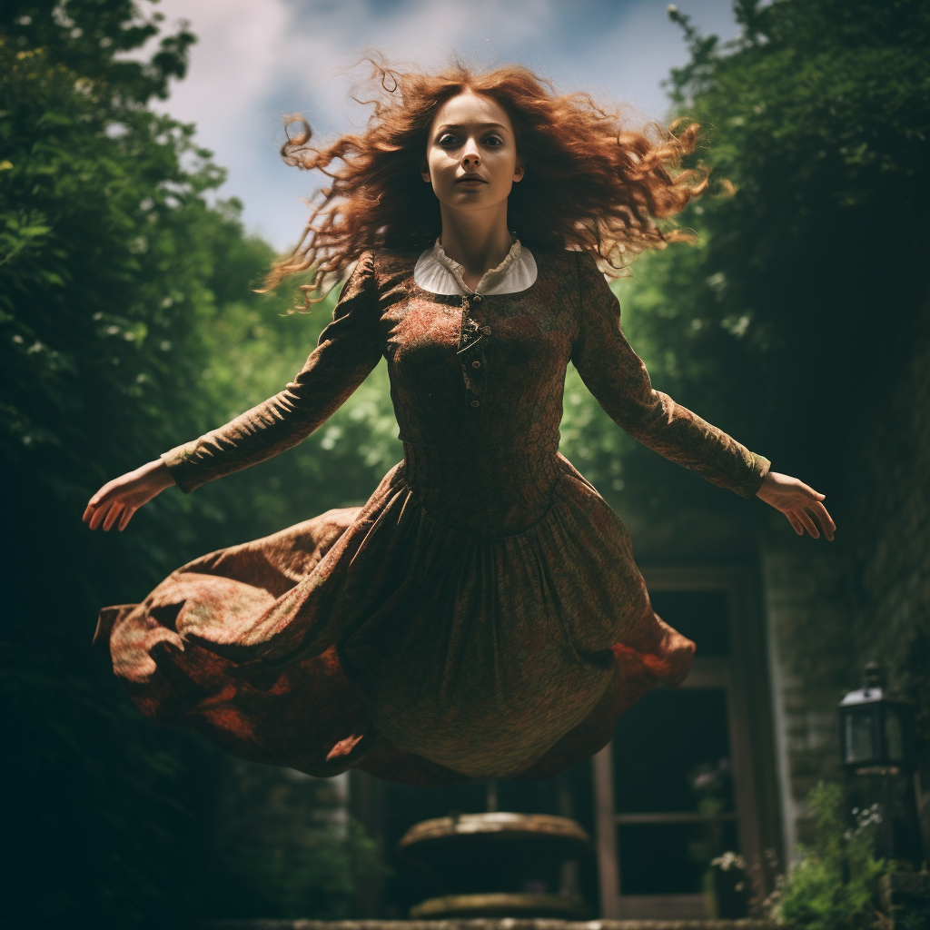 Levitating woman in Pre-Raphaelites style