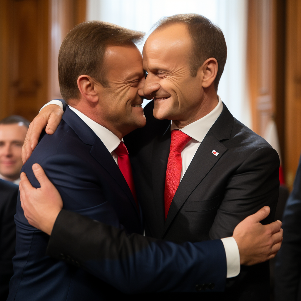 Lewandowski and Donald Tusk sharing a warm embrace