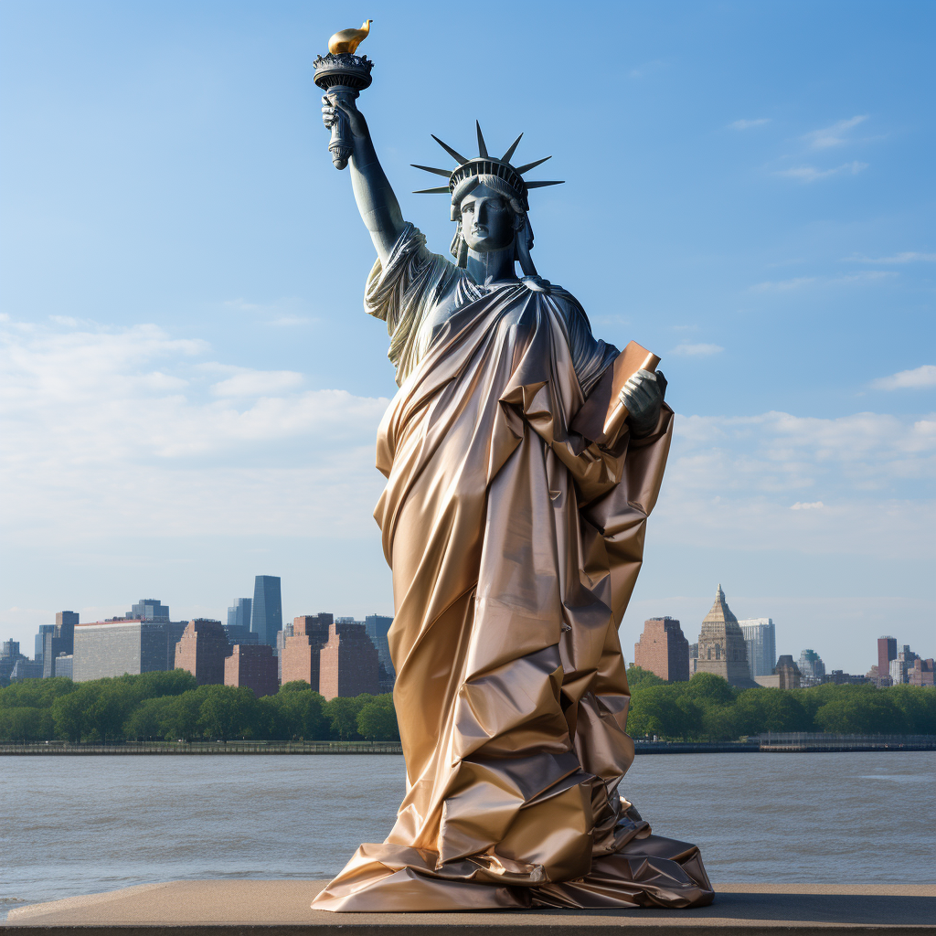 Liberty Statue gift-wrapped in New York scenery