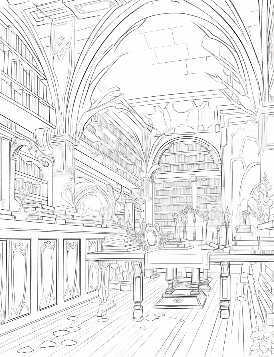 Enchanted library coloring pages