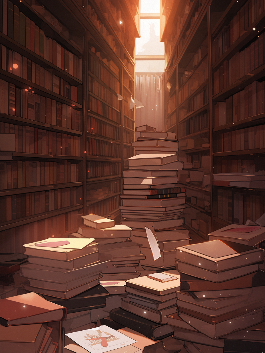 Books in Library Piles Image