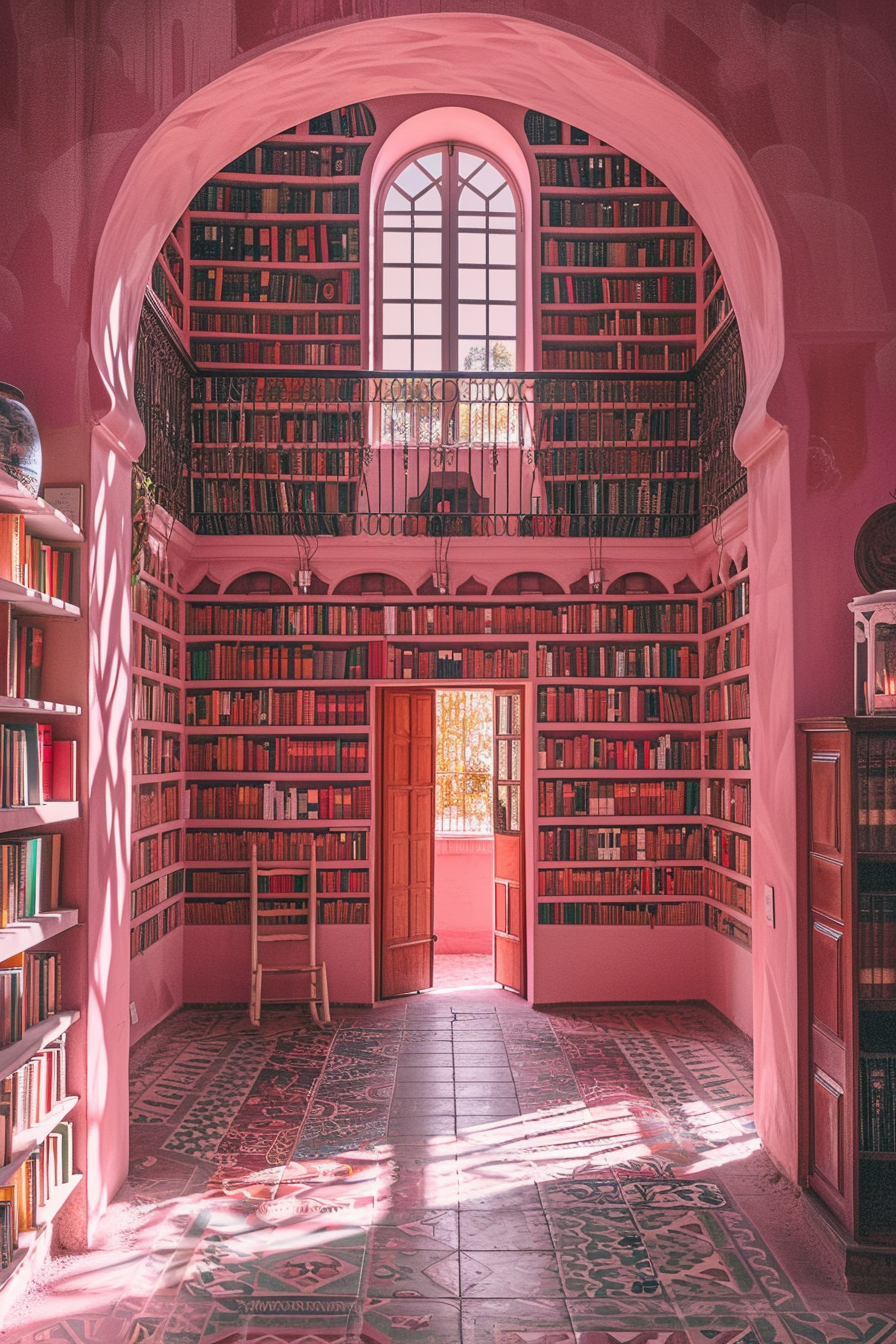 Ultra-realistic home library interior design