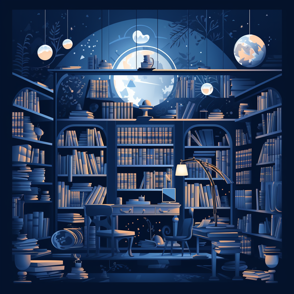 Vector illustration of a library in blue tones