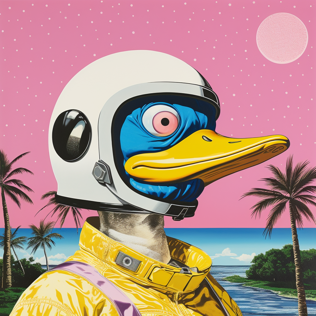 Colorful duck in pop art space suit