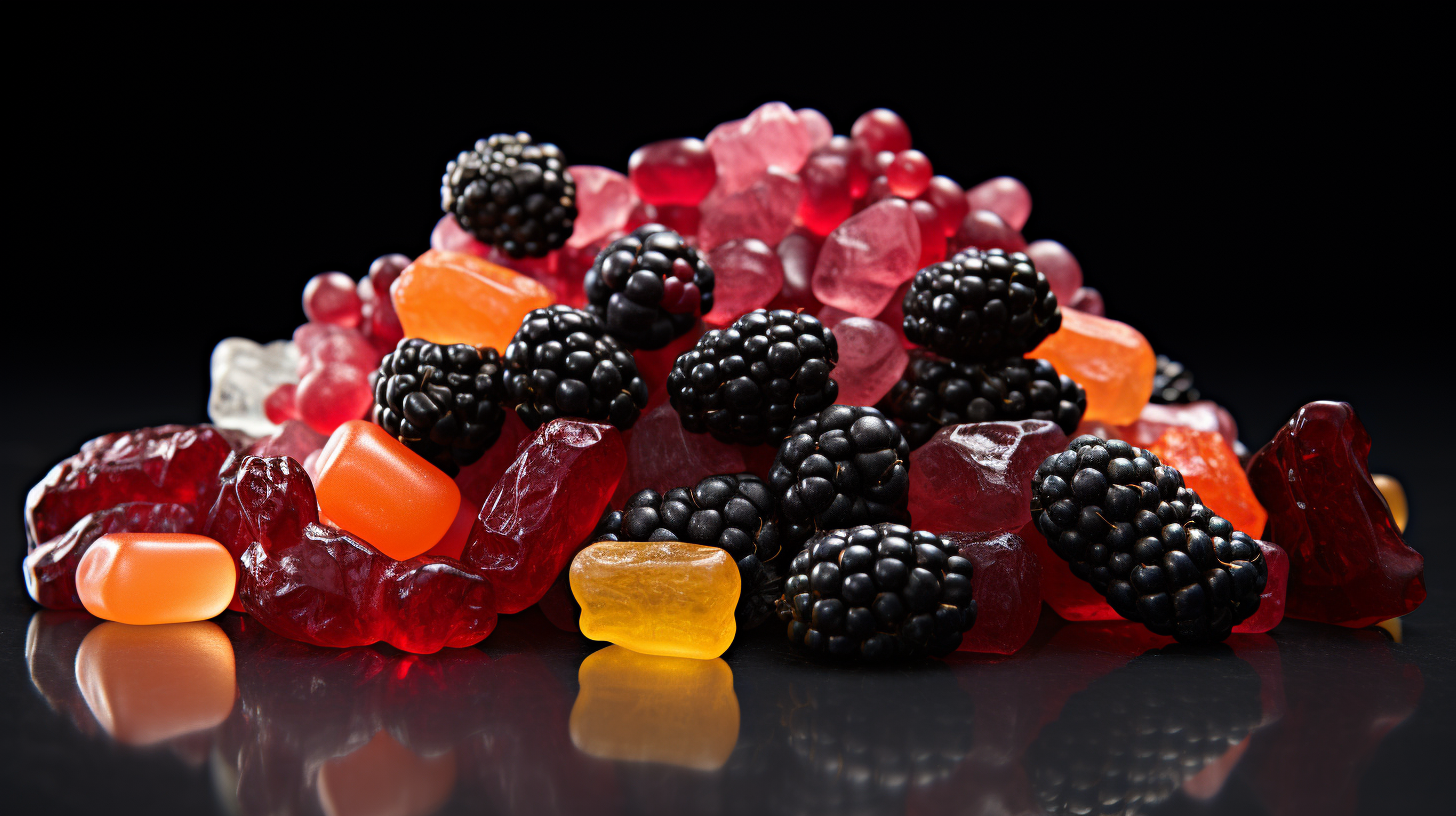 Assorted Licorice Fruits on Clear Background