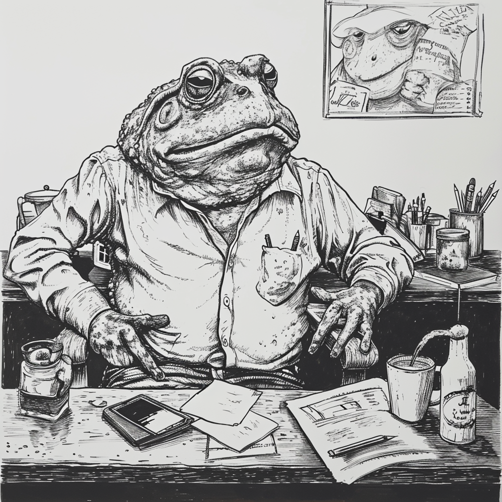 Frog office worker line art