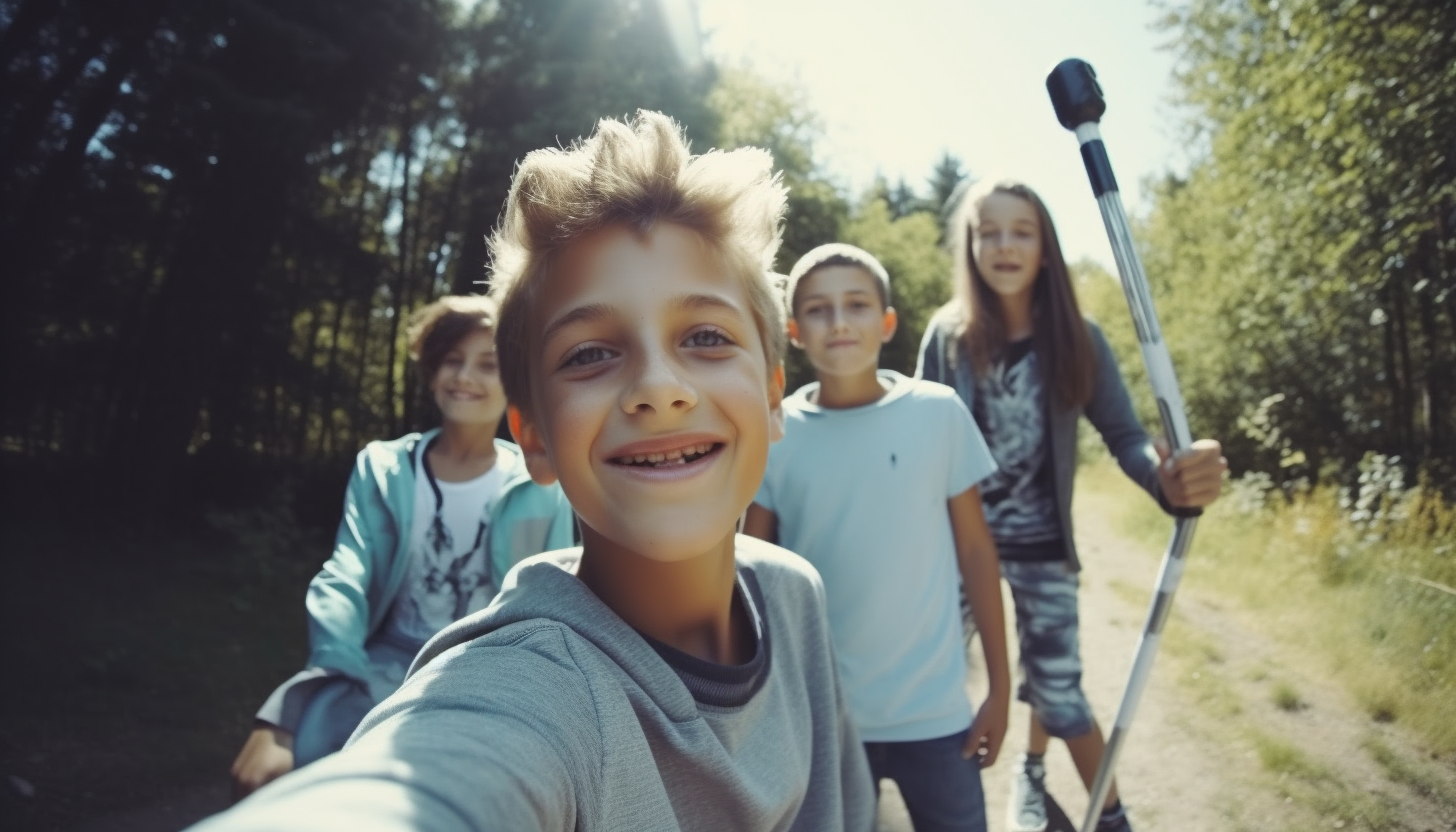 Candid lifestyle selfie stick photo with kids